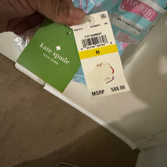 Kate Spade Aqua and Pink Print Pajama Top - Picture 5 of 7